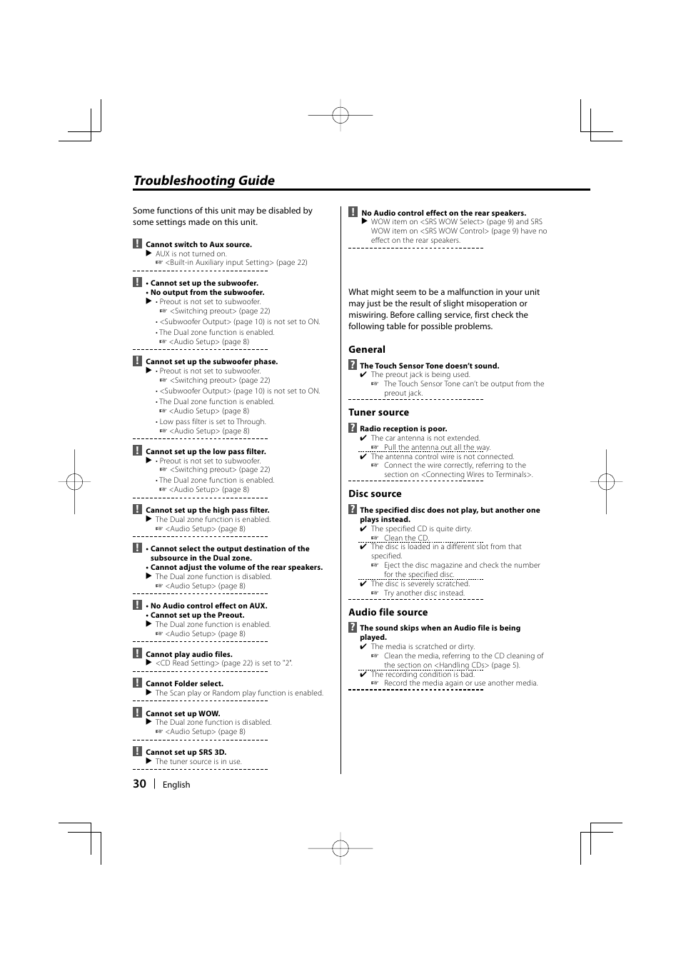 Troubleshooting guide | Kenwood DPX-MP4100 User Manual | Page 30 / 32