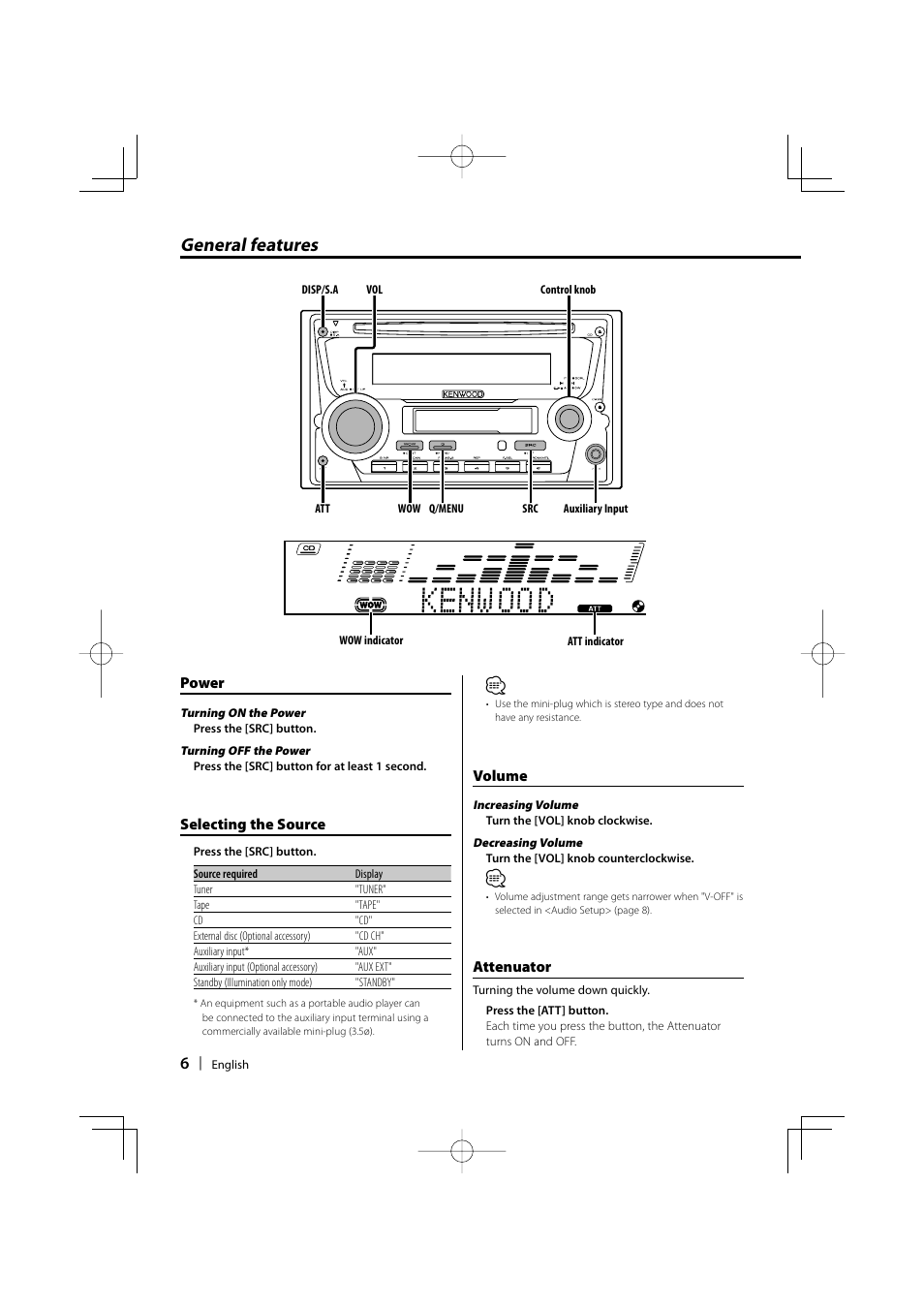 General features | Kenwood DPX-MP4100 User Manual | Page 6 / 32