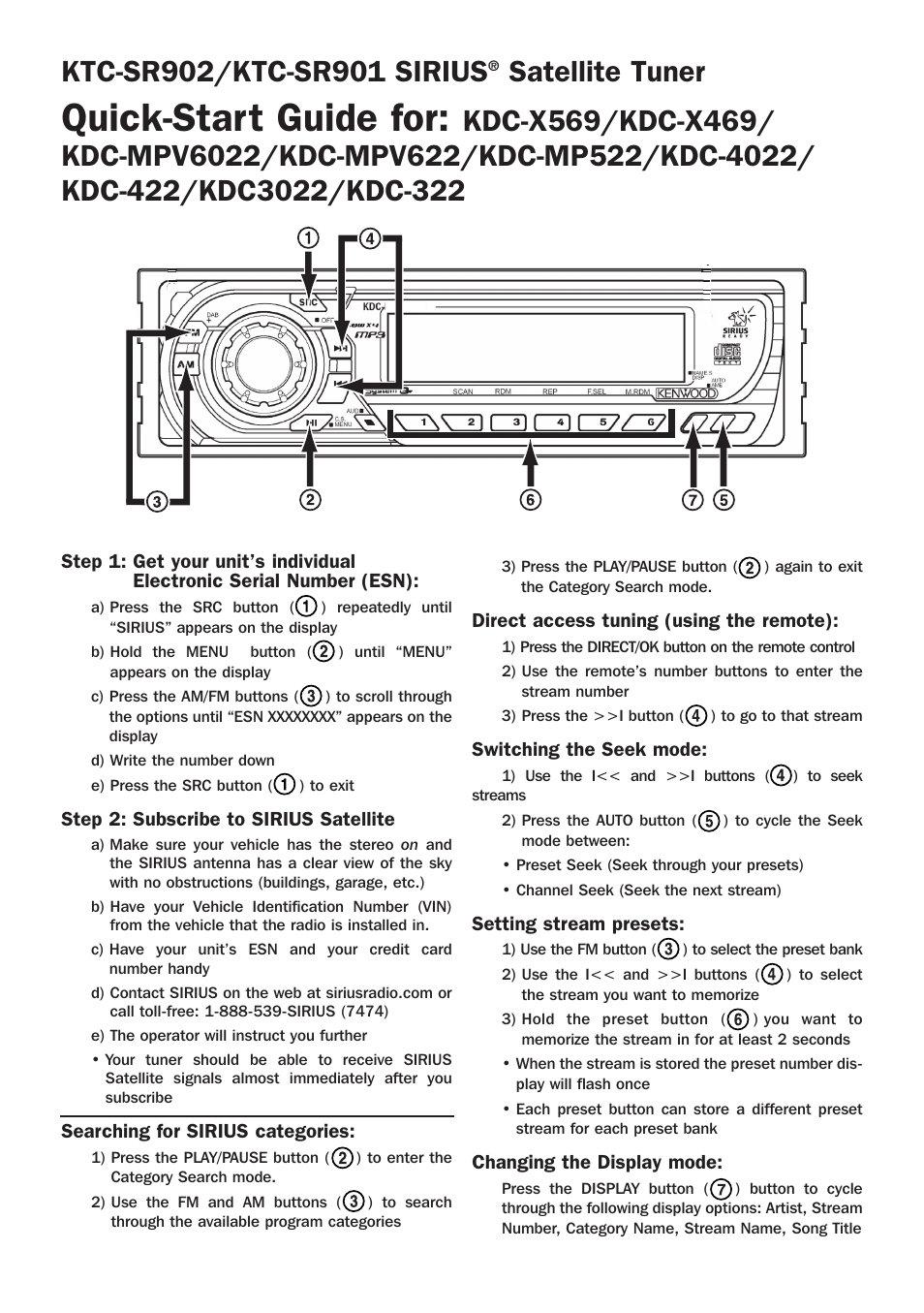Quick-start guide for, Satellite tuner | Kenwood KTC-SR901 User Manual | Page 3 / 12