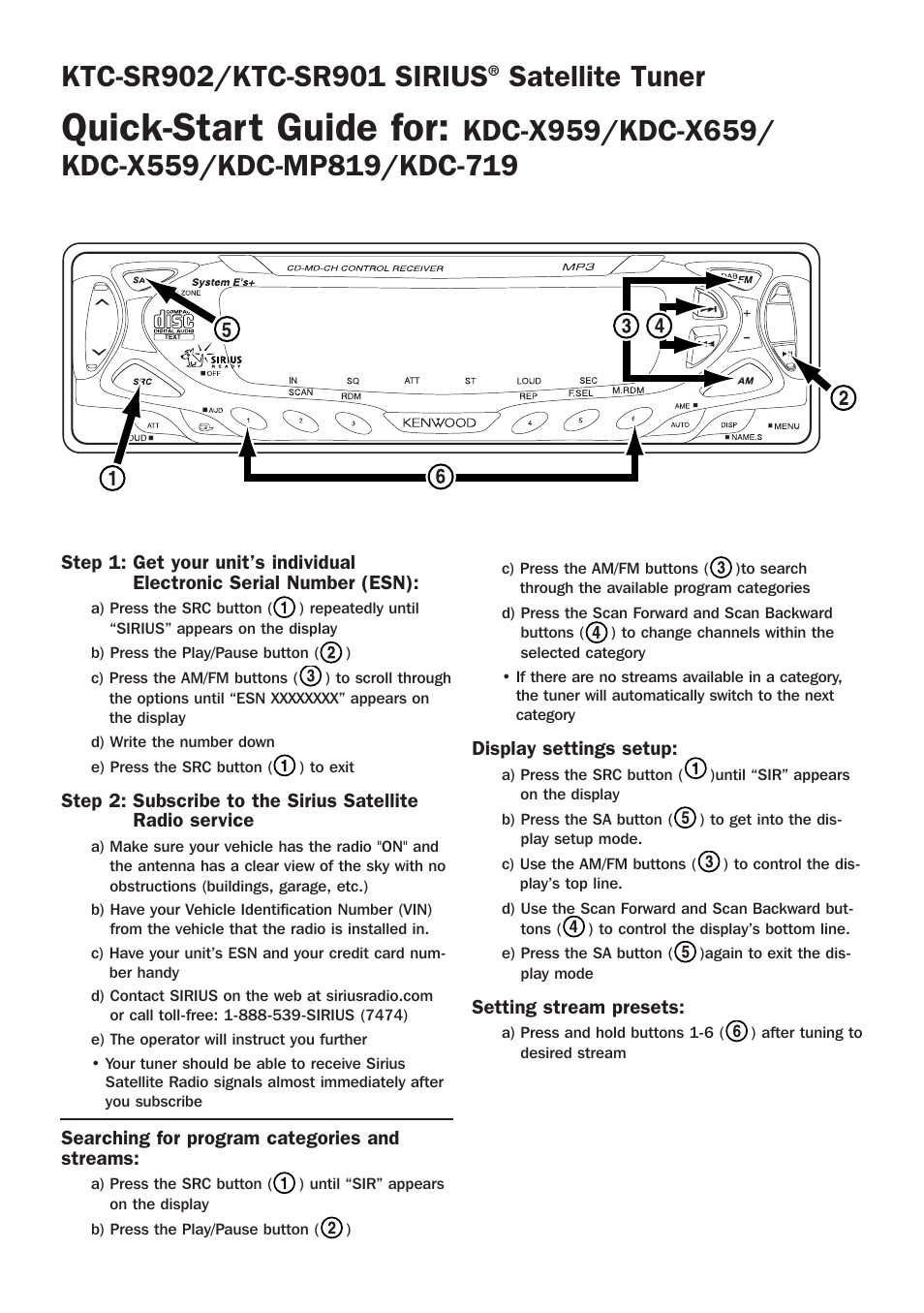 Quick-start guide for, Satellite tuner | Kenwood KTC-SR901 User Manual | Page 5 / 12