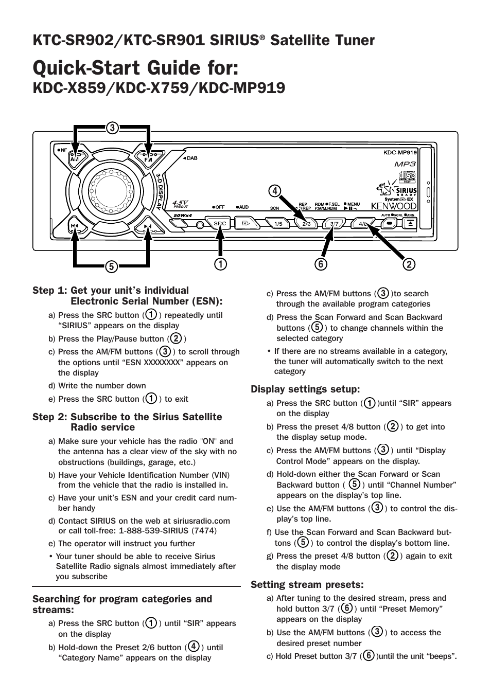 Quick-start guide for, Satellite tuner | Kenwood KTC-SR901 User Manual | Page 6 / 12