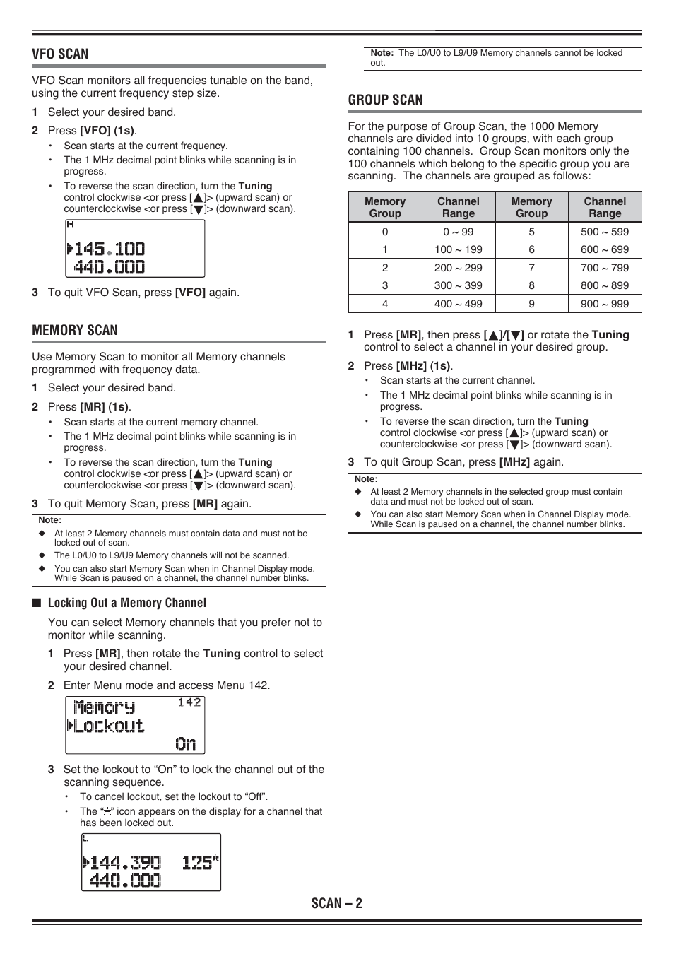 Scan – 2 vfo scan, Group scan | Kenwood TH-D72E User Manual | Page 15 / 75