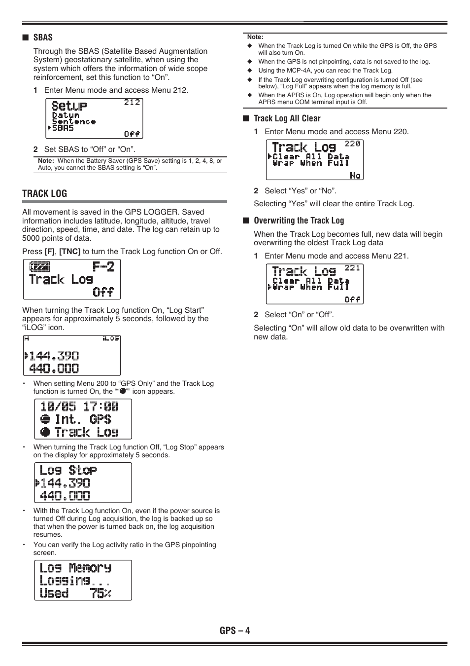 Gps – 4, Track log | Kenwood TH-D72E User Manual | Page 34 / 75