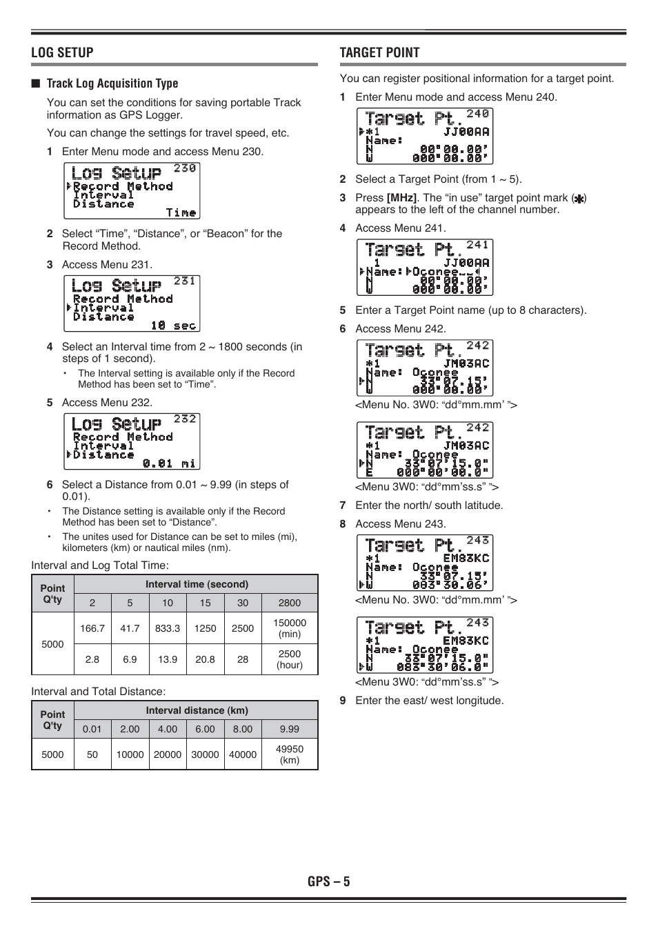 Gps – 5 log setup, Target point | Kenwood TH-D72E User Manual | Page 35 / 75