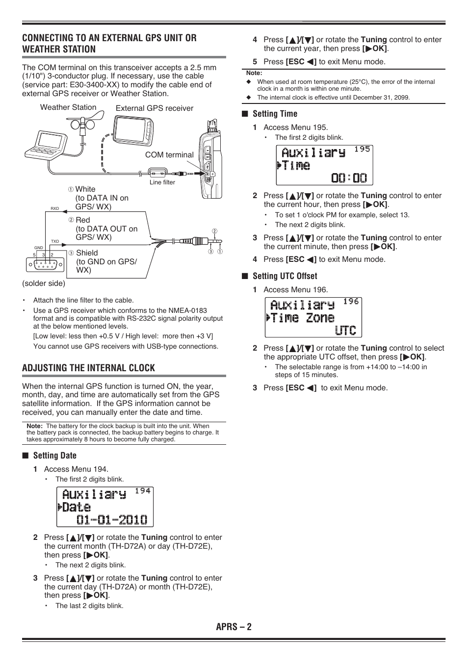 Adjusting the internal clock | Kenwood TH-D72E User Manual | Page 45 / 75