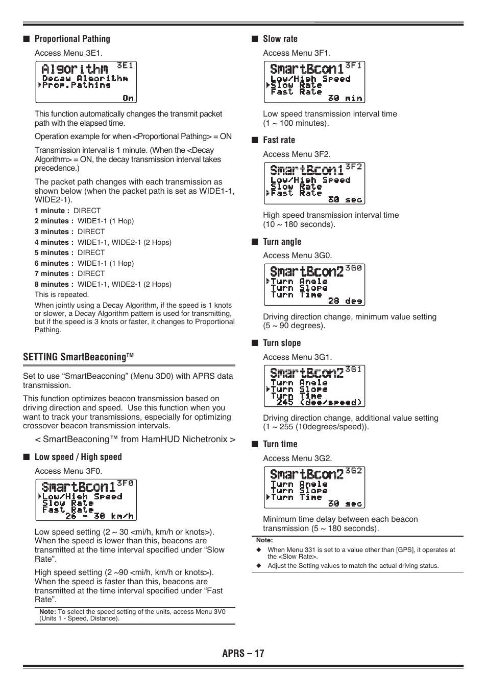 Aprs – 17, Setting smartbeaconing | Kenwood TH-D72E User Manual | Page 60 / 75