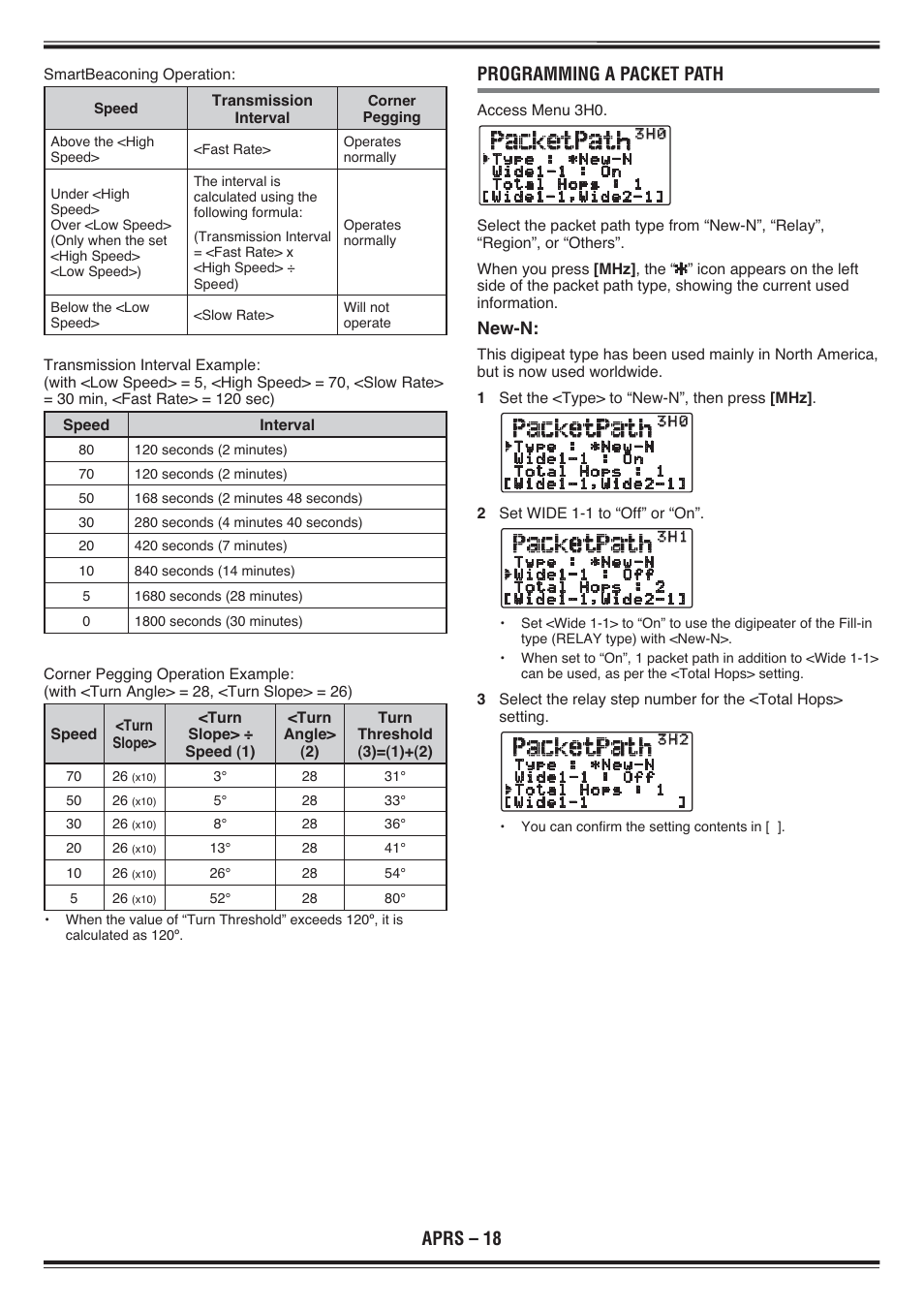 Aprs – 18, Programming a packet path, New-n | Kenwood TH-D72E User Manual | Page 61 / 75