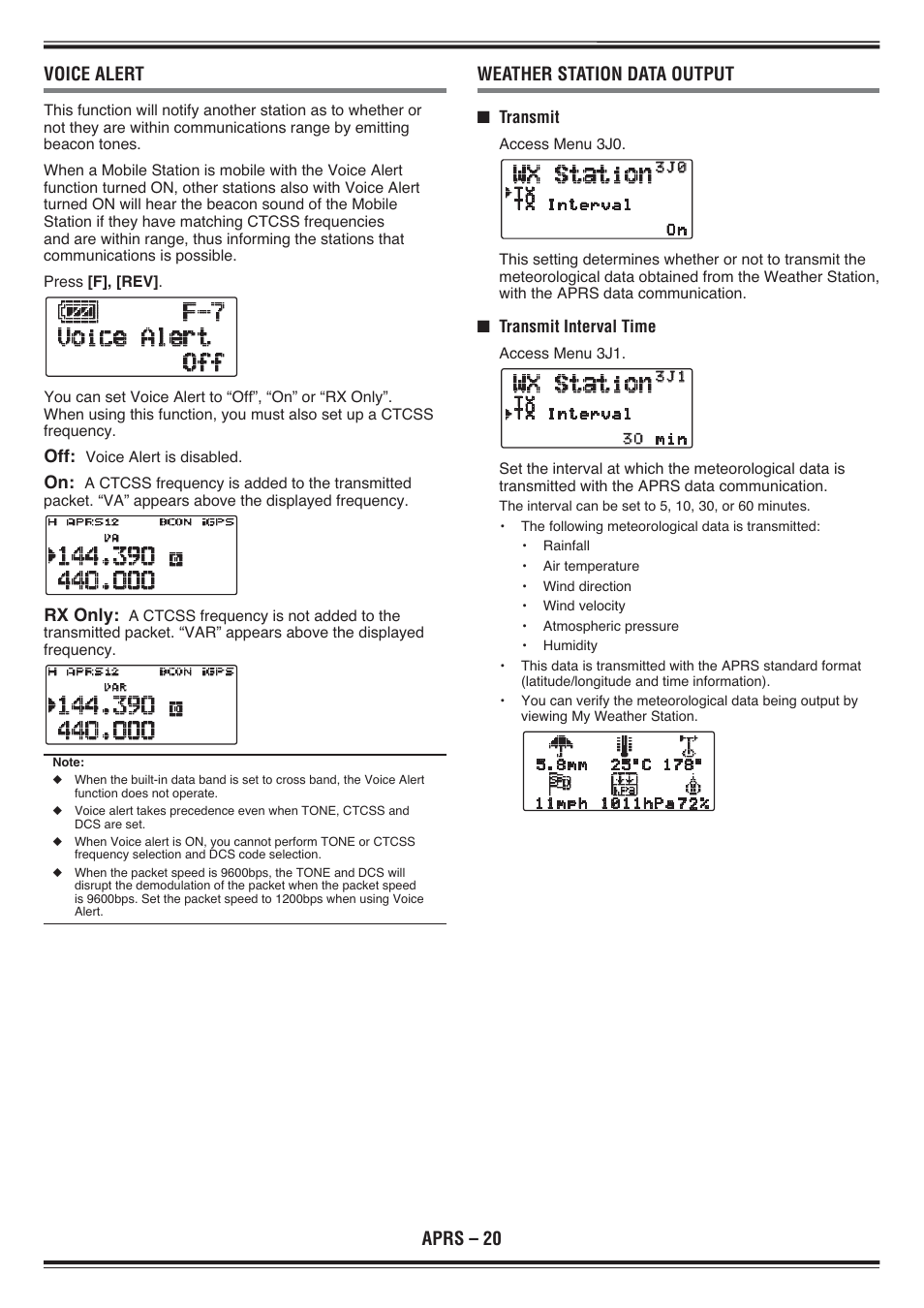 Aprs – 20 voice alert, Weather station data output | Kenwood TH-D72E User Manual | Page 63 / 75