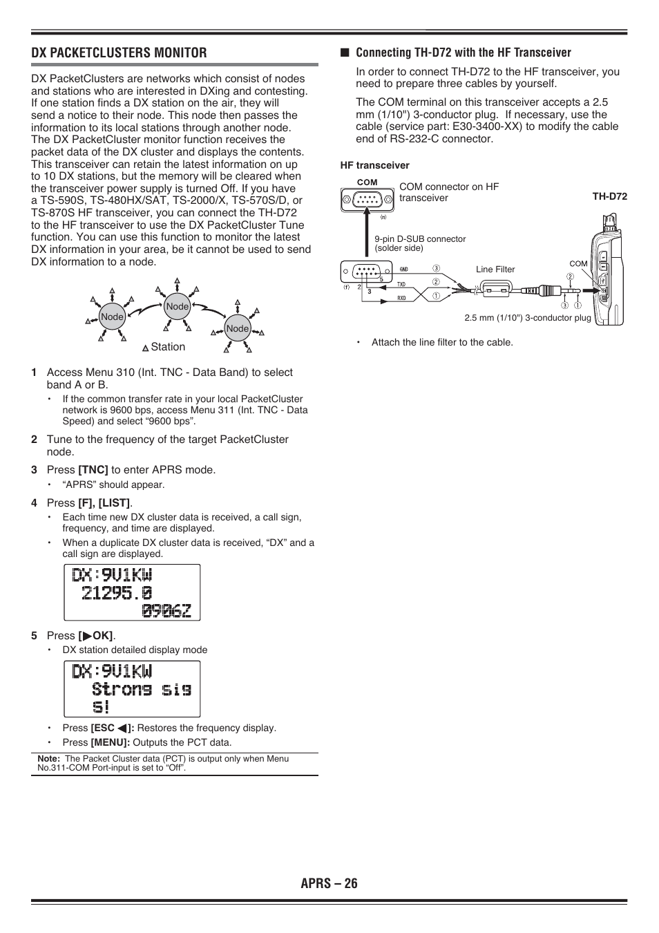 Aprs – 26 dx packetclusters monitor | Kenwood TH-D72E User Manual | Page 69 / 75