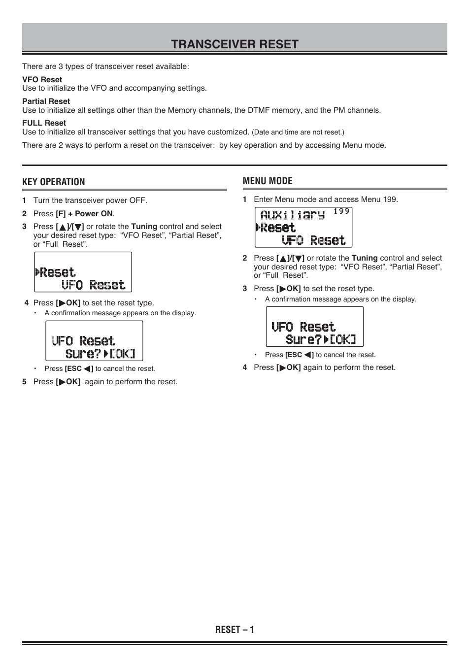 Transceiver reset | Kenwood TH-D72E User Manual | Page 70 / 75