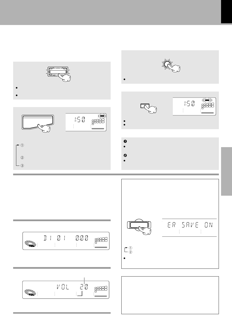 V o l 2, D 1 ) 1 ) ) : ), Muting the sound temporarily | Bass compensation, Auto power save function, Emphasis of low and high sounds, Standby mode, Listening through headphones, For enjoyment of even purer sound, Let's put out some sound | Kenwood XD-9581MD User Manual | Page 19 / 84