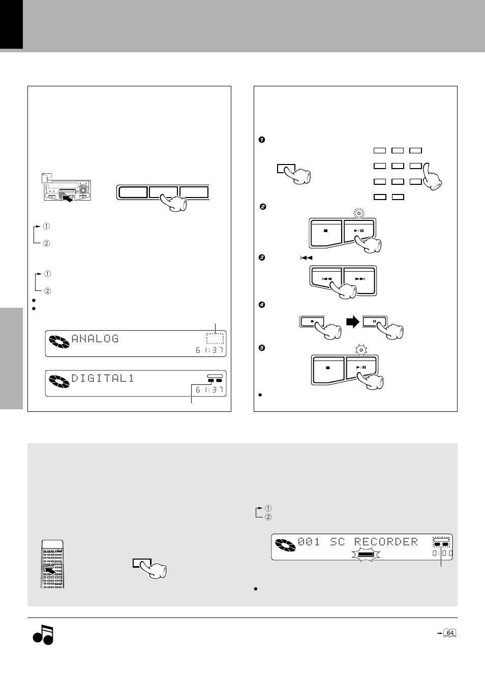 How to use the auto/manu. key, How to use the rec input key, Tips for recording from a cd | Let's put out some sound, Auto, Manual, 2 pause the cd | Kenwood XD-9581MD User Manual | Page 30 / 84