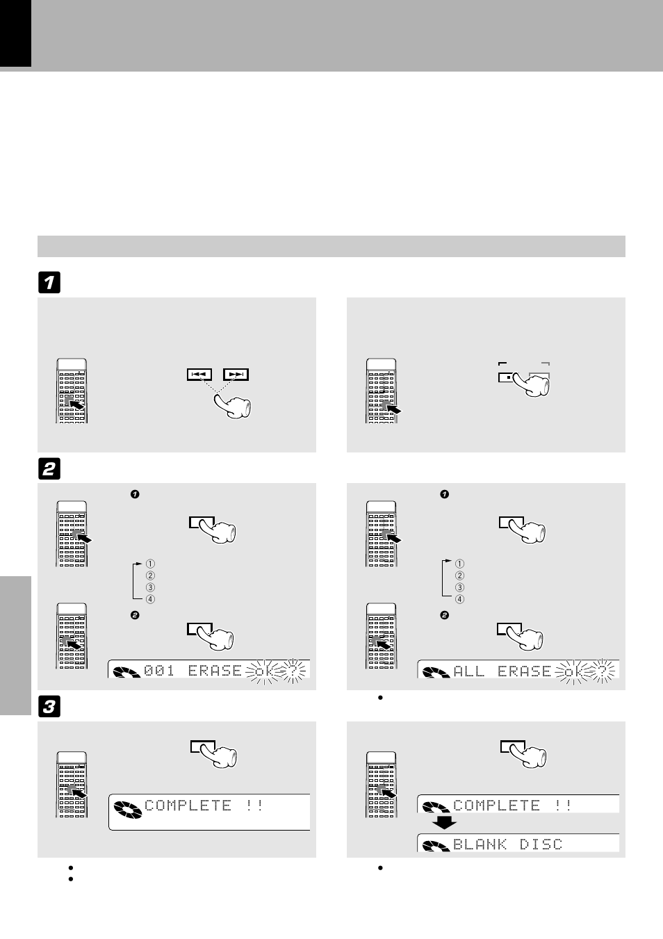 Erasing a single track, Or erasing all tracks on a disc, Track erase) | All erase) | Kenwood XD-9581MD User Manual | Page 64 / 84