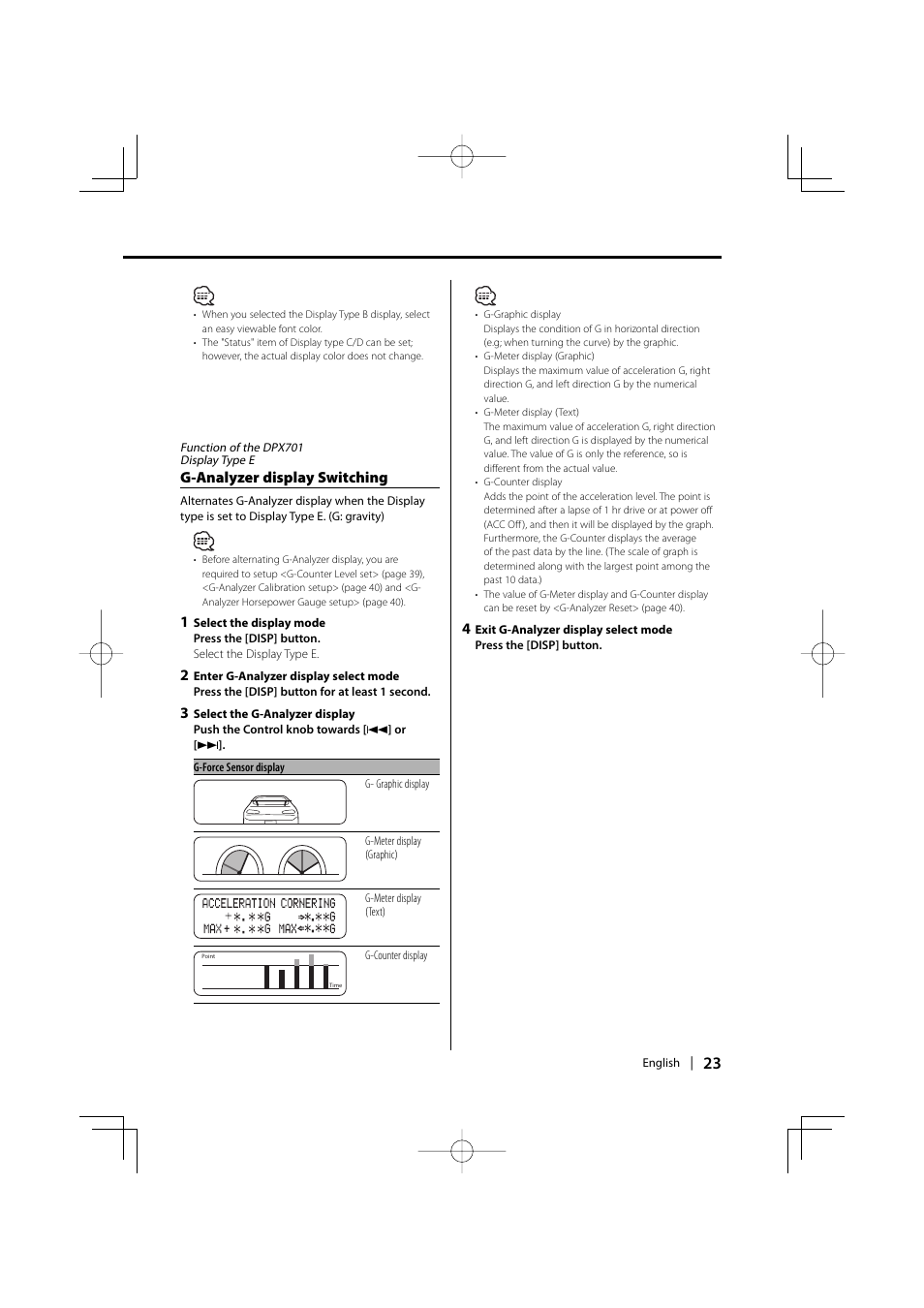 G-analyzer display switching | Kenwood DPX701 DPX501 User Manual | Page 23 / 64