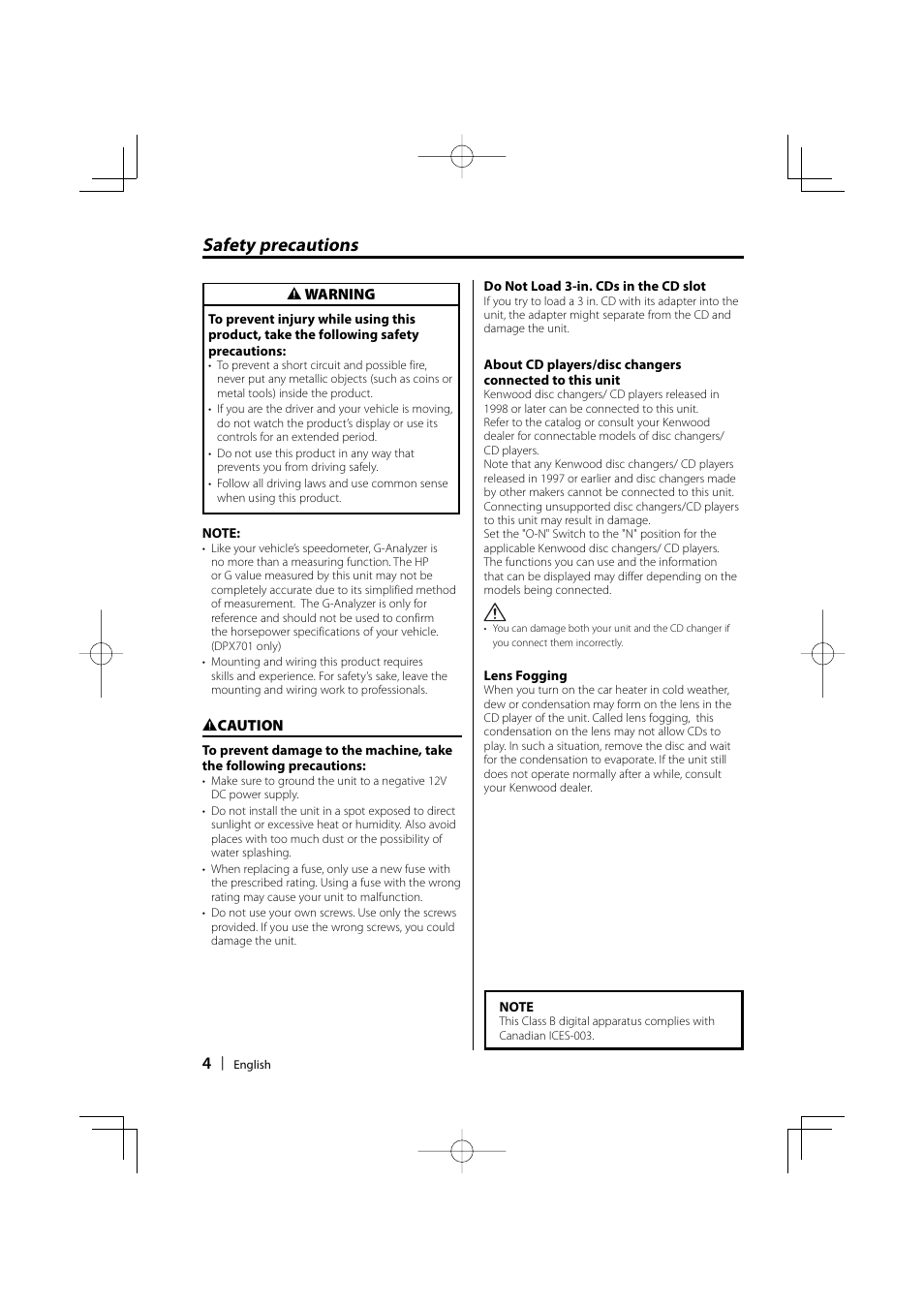 Safety precautions | Kenwood DPX701 DPX501 User Manual | Page 4 / 64