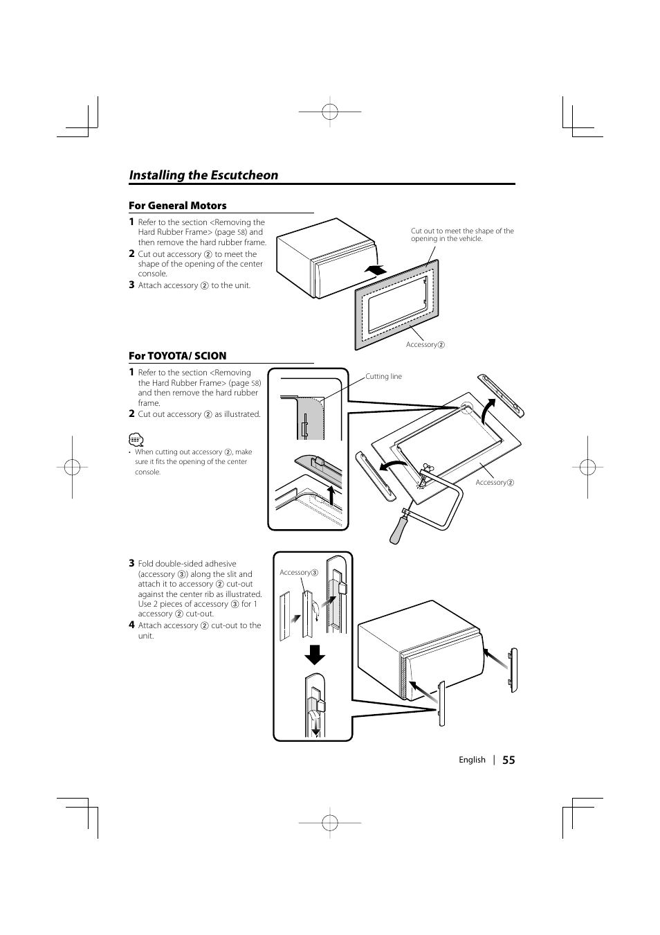 Installing the escutcheon | Kenwood DPX701 DPX501 User Manual | Page 55 / 64