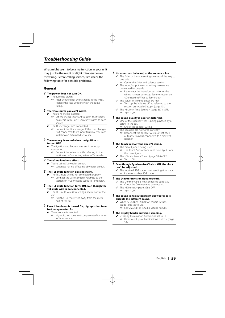 Troubleshooting guide | Kenwood DPX701 DPX501 User Manual | Page 59 / 64