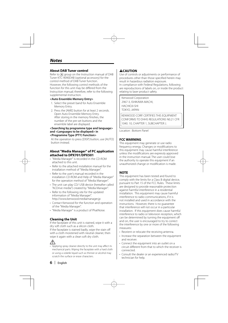 Kenwood DPX701 DPX501 User Manual | Page 6 / 64