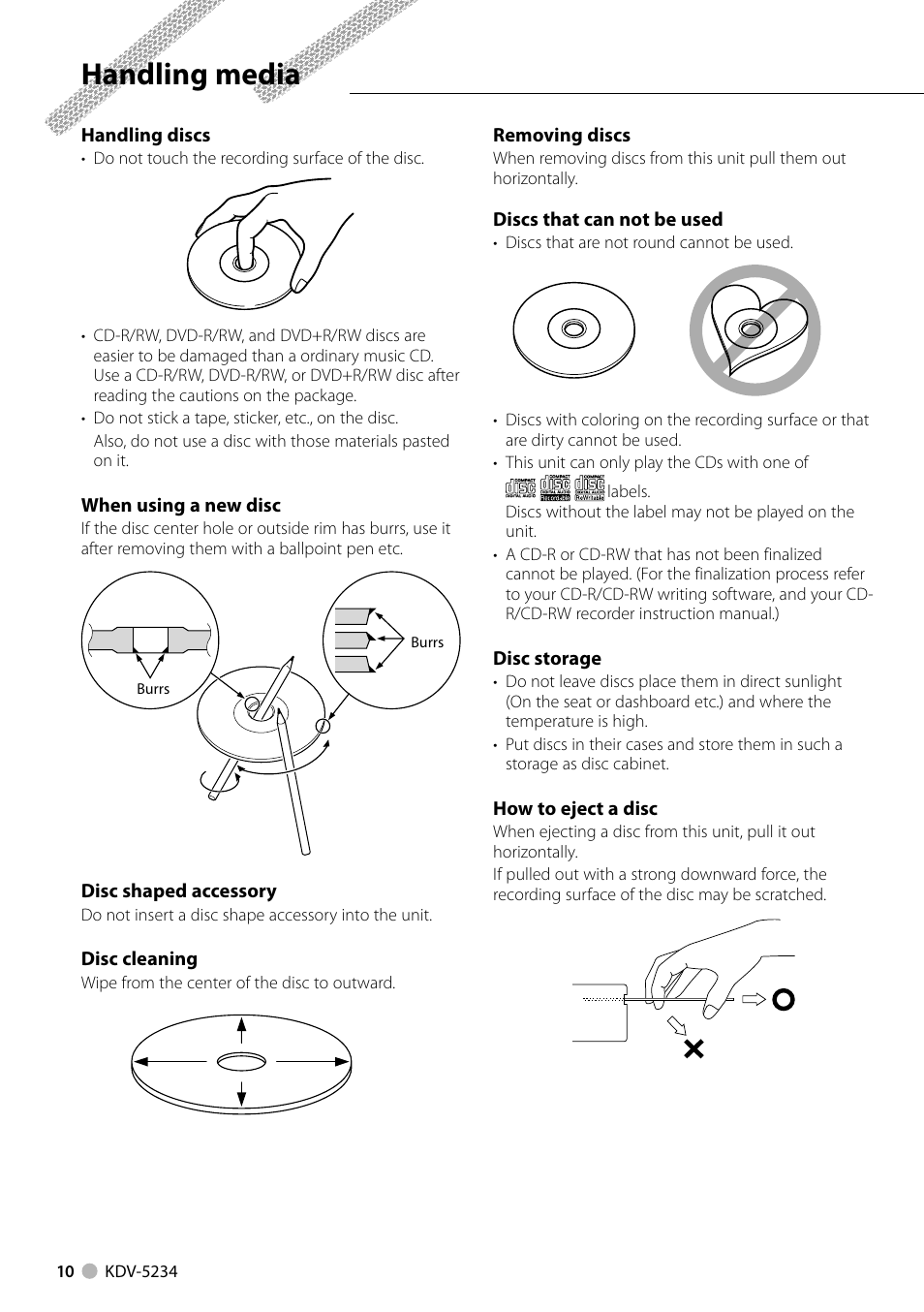 Handling media | Kenwood KDV-5234 User Manual | Page 10 / 84