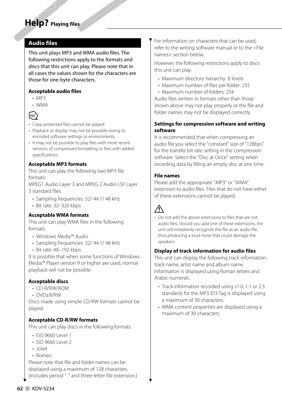 Help | Kenwood KDV-5234 User Manual | Page 62 / 84