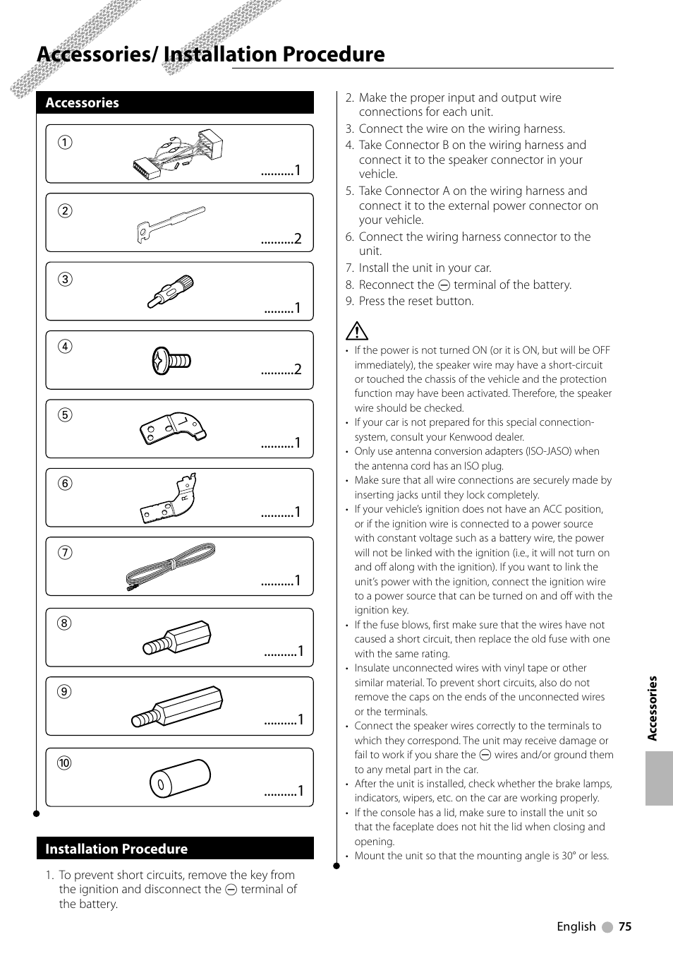 Accessories/ installation procedure | Kenwood KDV-5234 User Manual | Page 75 / 84