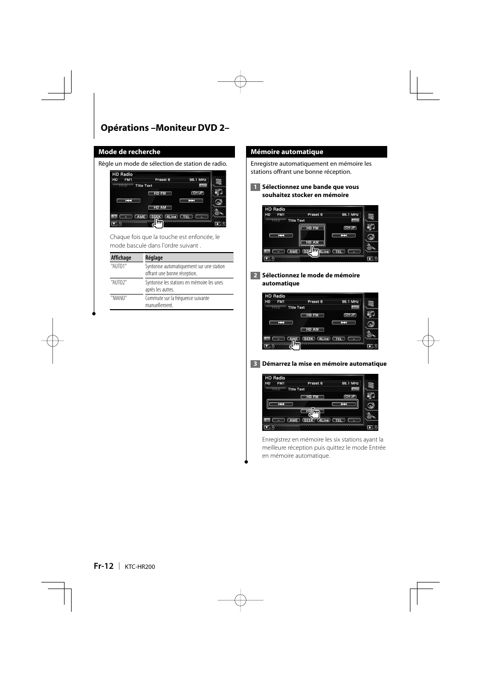 Opérations –moniteur dvd 2, Fr-12 | Kenwood KTC-HR200 User Manual | Page 28 / 52