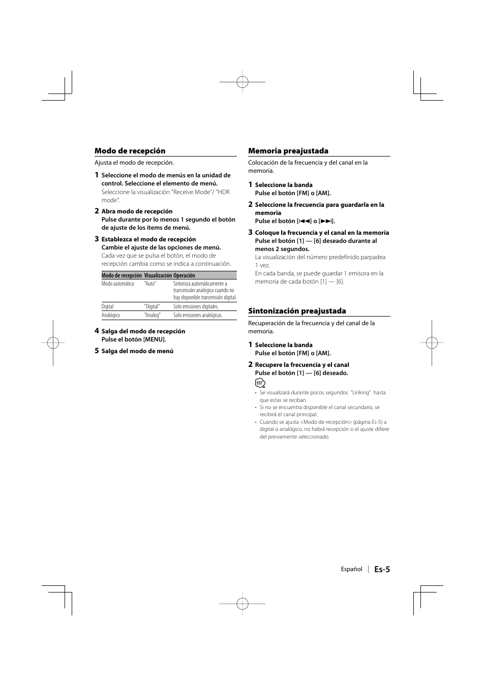 Es-5 | Kenwood KTC-HR200 User Manual | Page 37 / 52