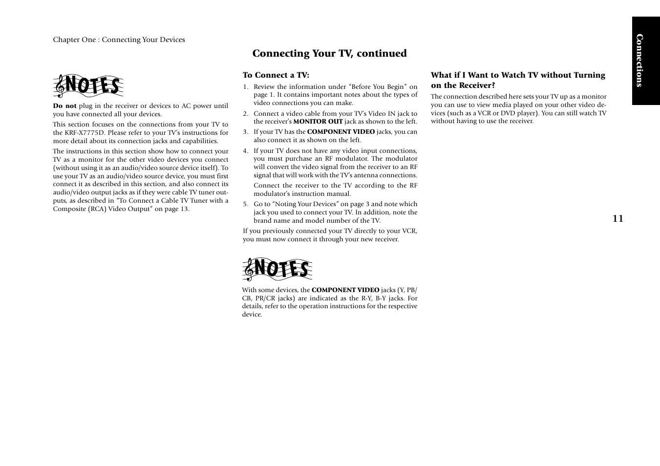 Connecting your tv, continued, Connections | Kenwood KRF-X7775D User Manual | Page 105 / 146