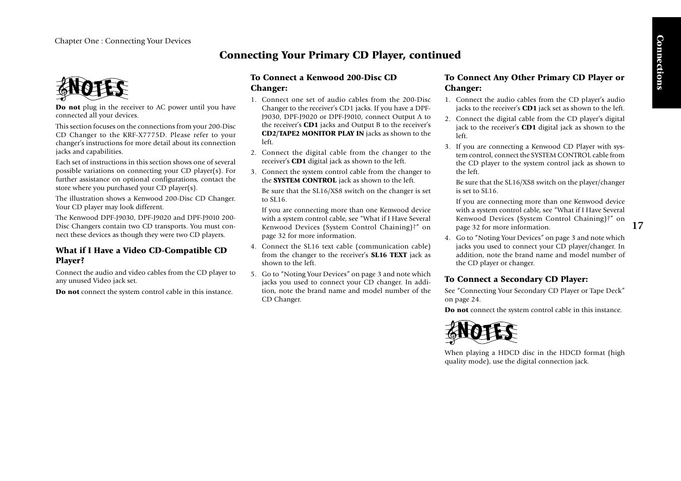 Connecting your primary cd player, continued, Connections, What if i have a video cd-compatible cd player | Kenwood KRF-X7775D User Manual | Page 111 / 146