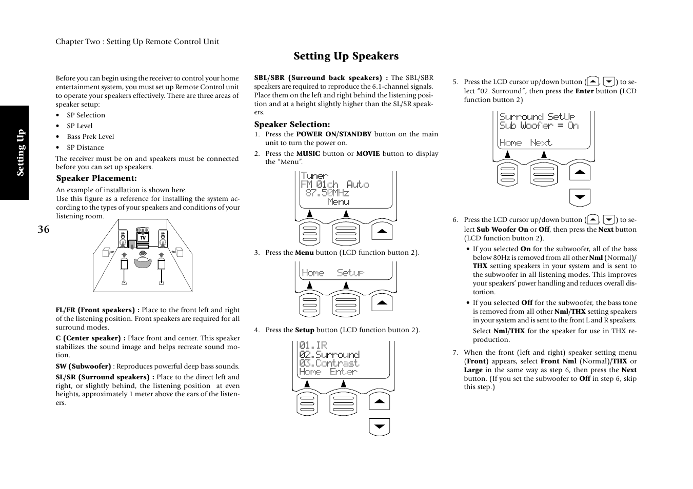 Setting up speakers, Setting up, Speaker selection | Speaker placement | Kenwood KRF-X7775D User Manual | Page 130 / 146