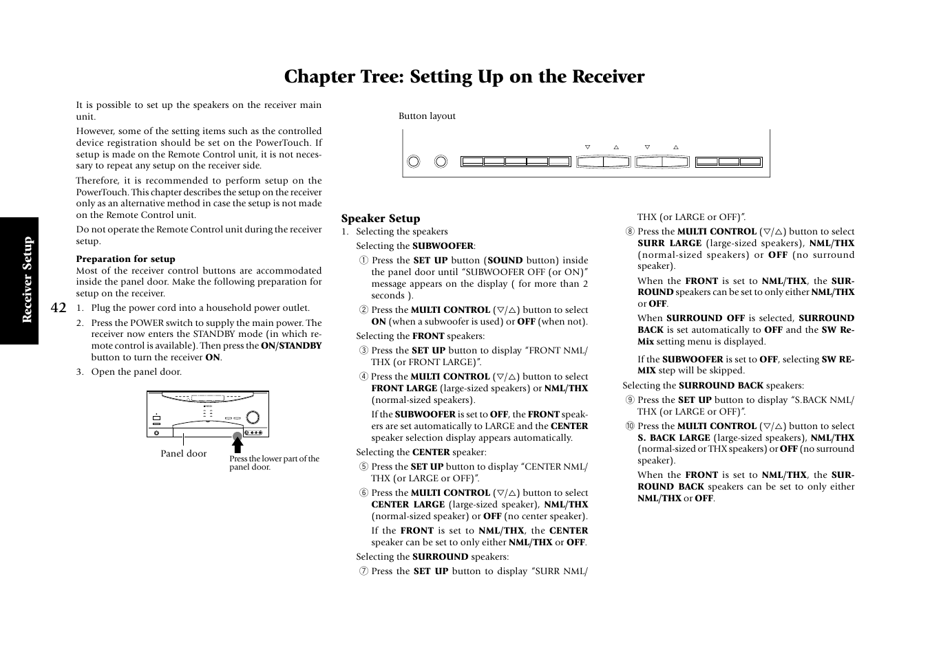 Receiv er setup, Speaker setup, Chapter tree: setting up on the receiver | Kenwood KRF-X7775D User Manual | Page 136 / 146