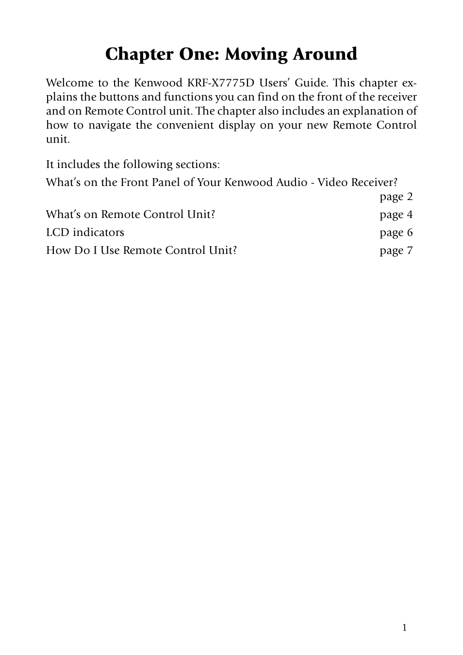 Chapter one: moving around | Kenwood KRF-X7775D User Manual | Page 9 / 146