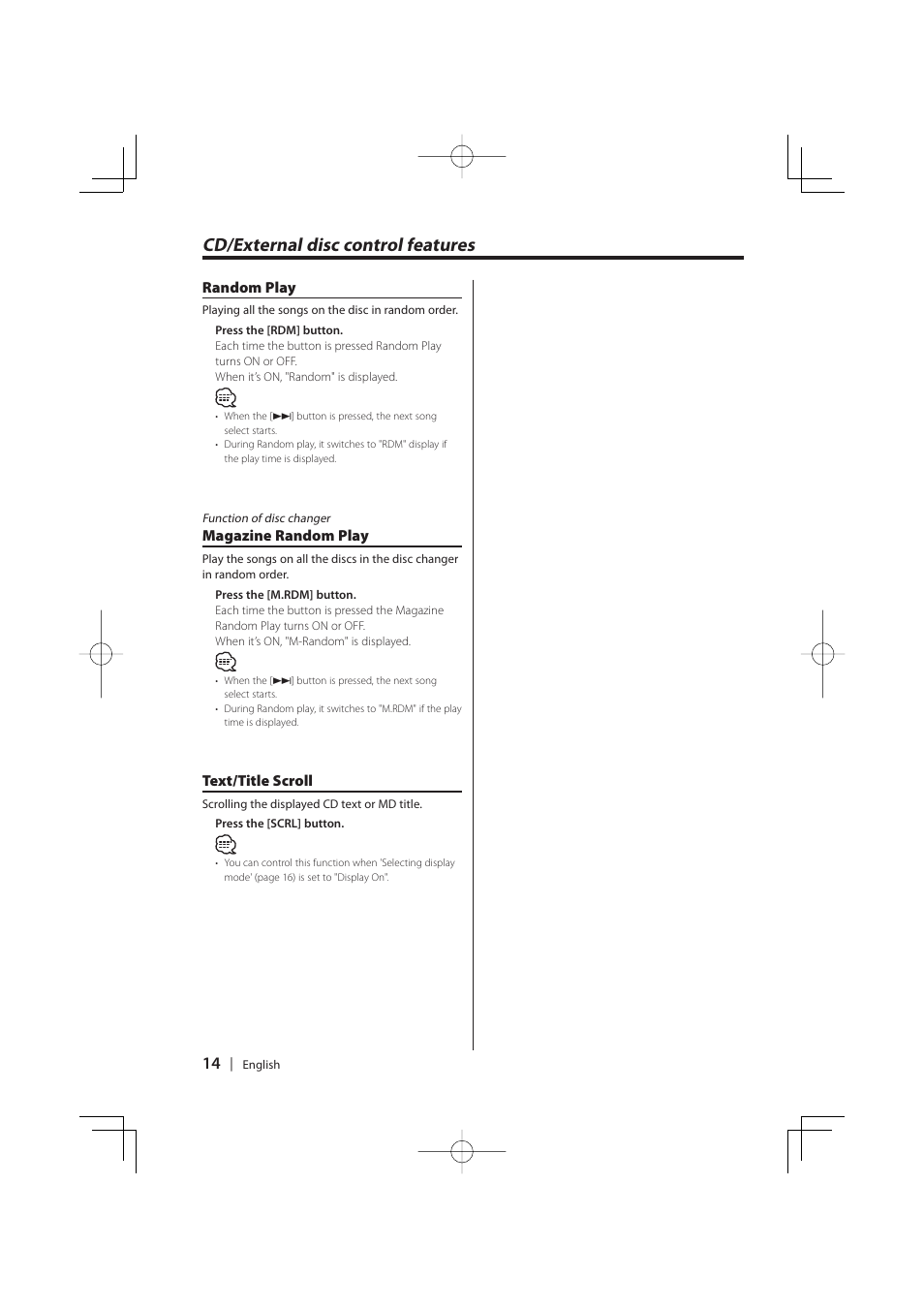 Cd/external disc control features | Kenwood K-CD01 User Manual | Page 14 / 28