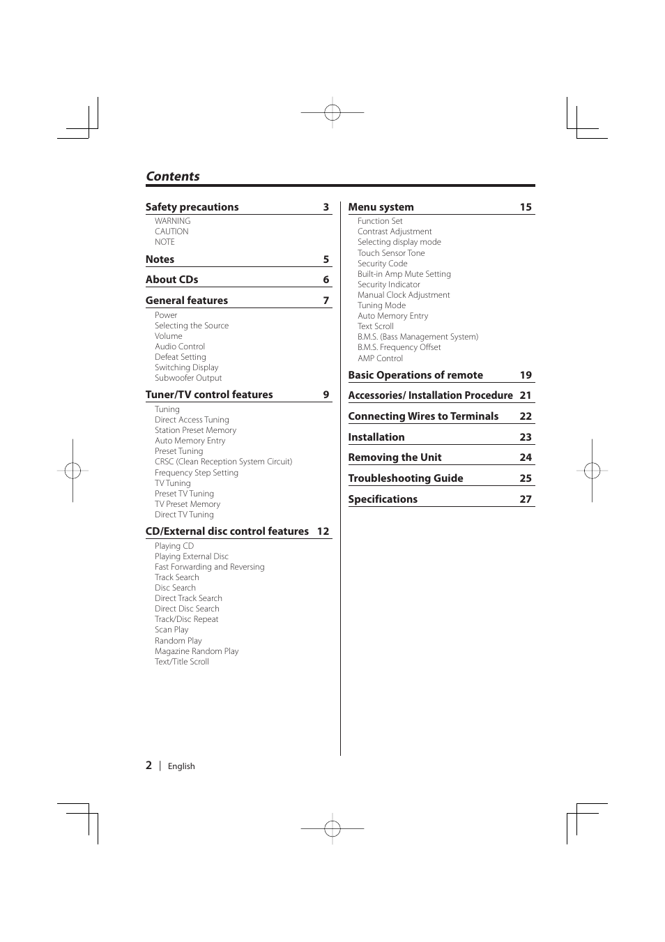 Kenwood K-CD01 User Manual | Page 2 / 28