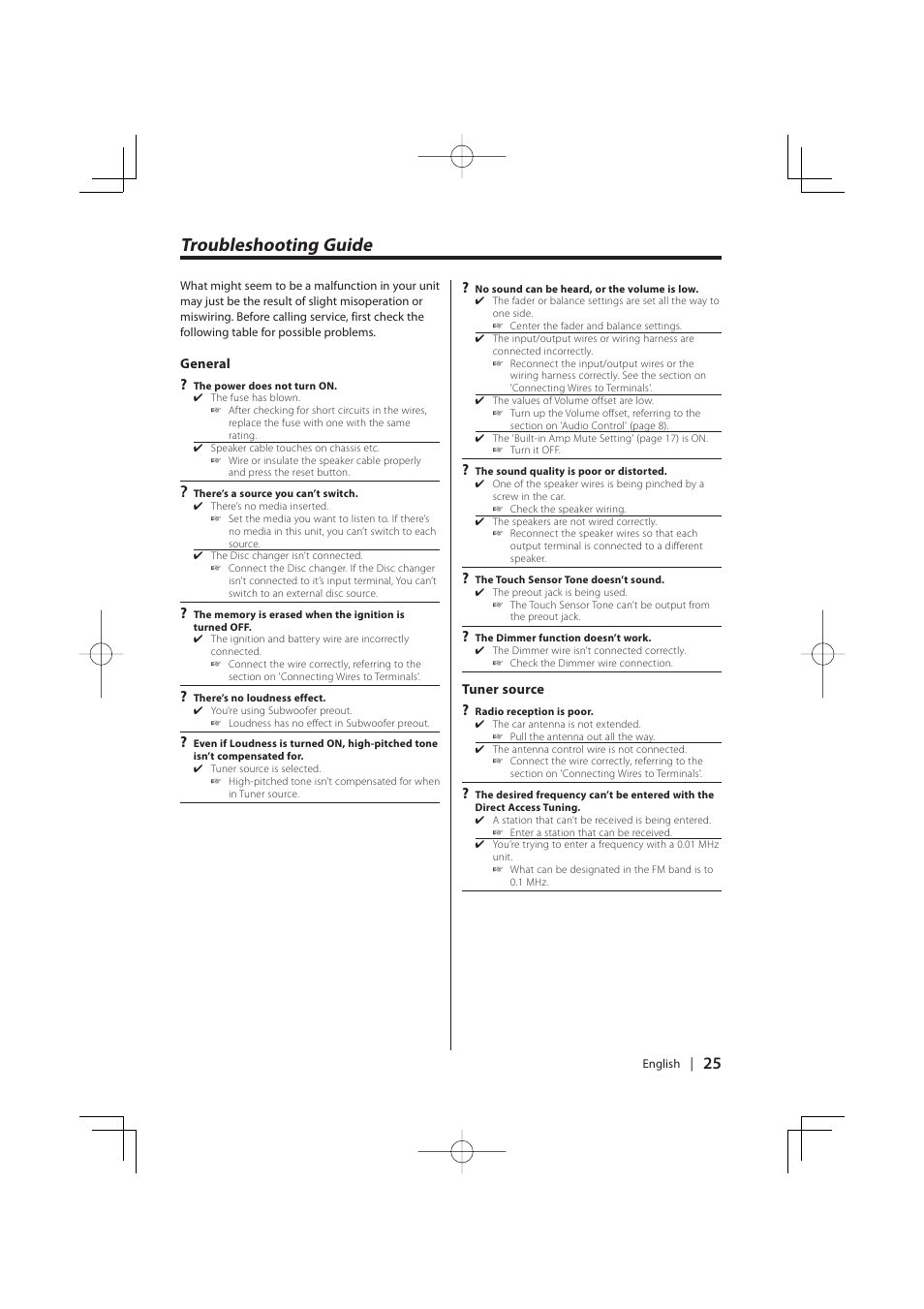 Troubleshooting guide | Kenwood K-CD01 User Manual | Page 25 / 28