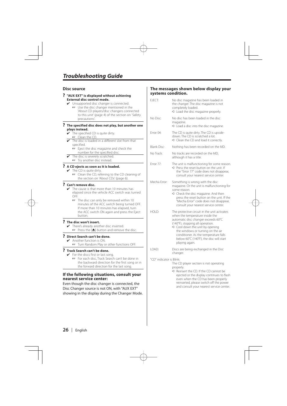 Troubleshooting guide | Kenwood K-CD01 User Manual | Page 26 / 28