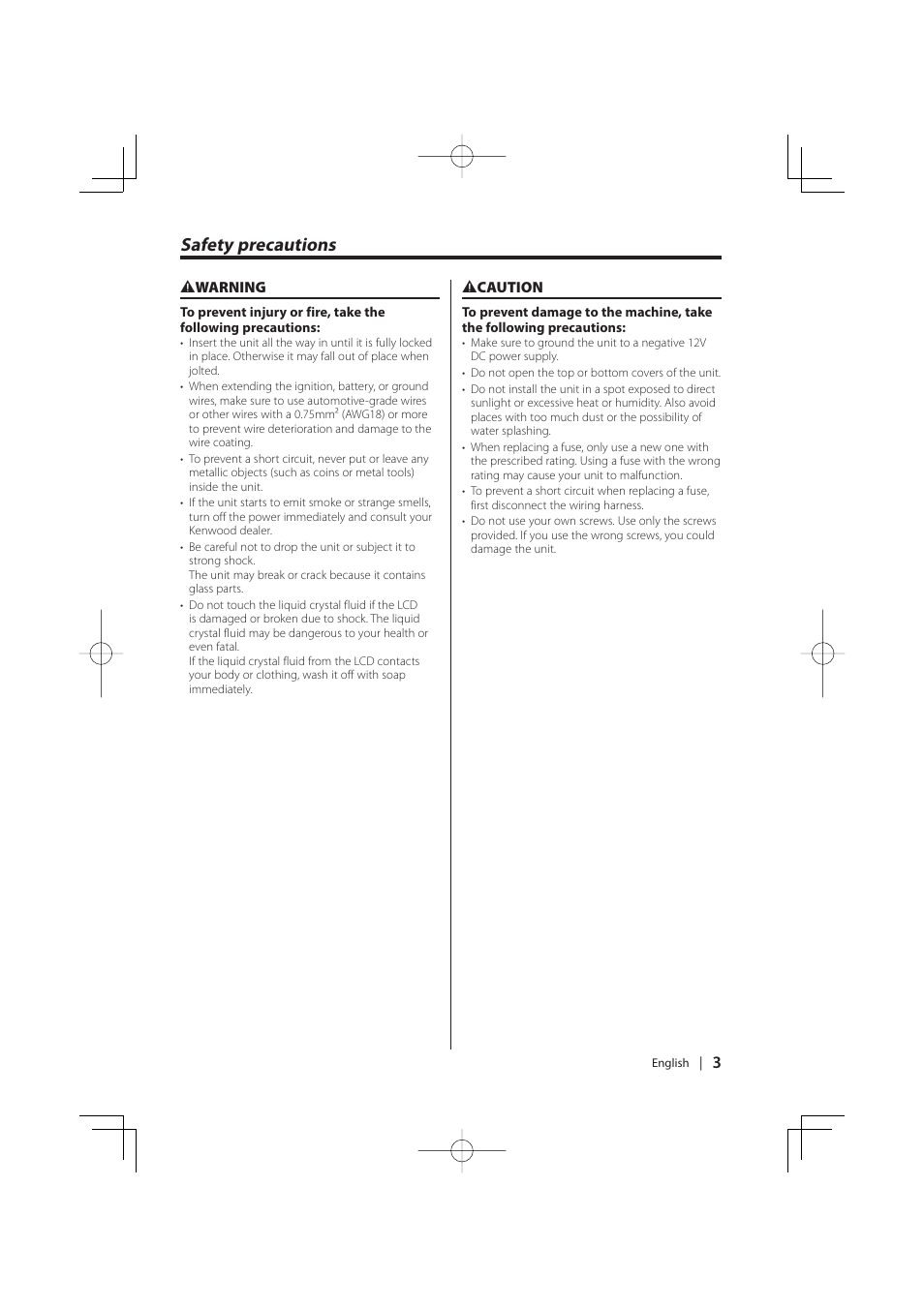 Safety precautions | Kenwood K-CD01 User Manual | Page 3 / 28