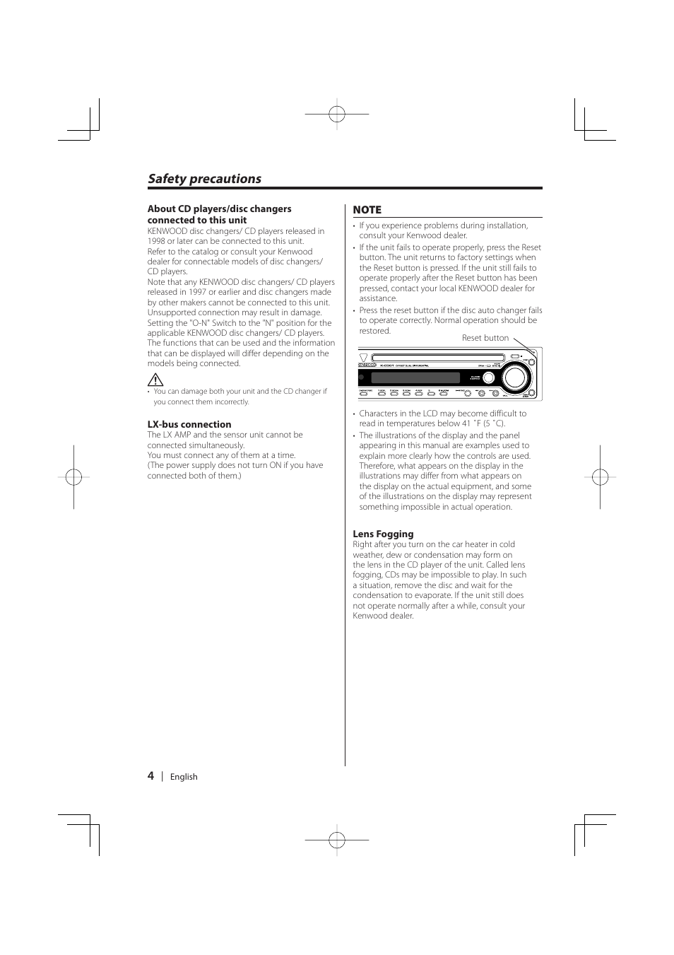 Safety precautions | Kenwood K-CD01 User Manual | Page 4 / 28