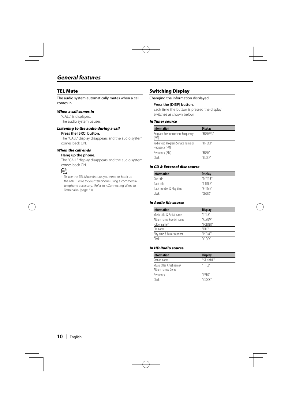 General features | Kenwood DPX502 User Manual | Page 10 / 40