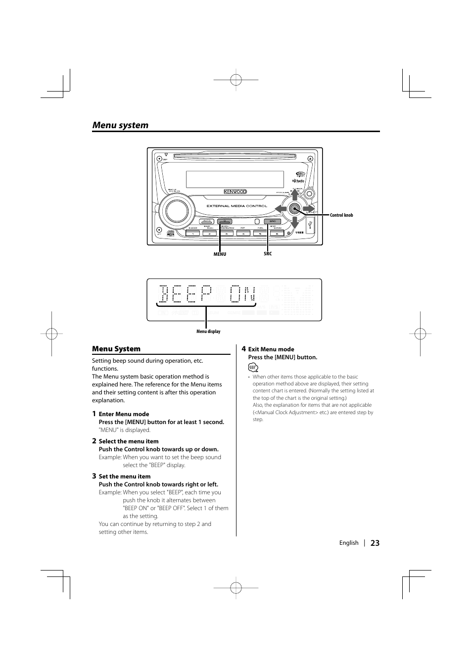 Menu system | Kenwood DPX502 User Manual | Page 23 / 40