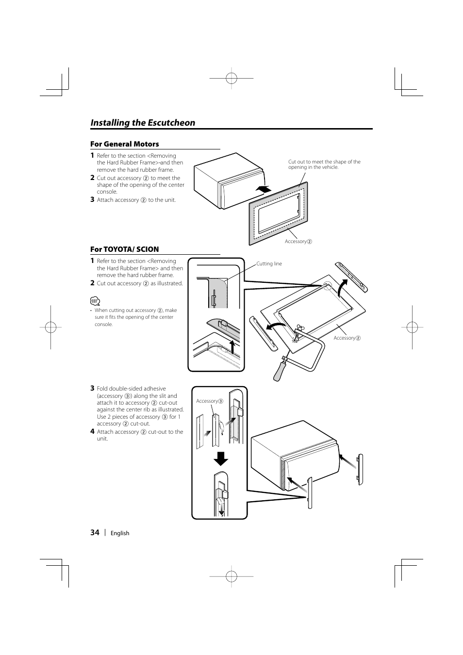 Installing the escutcheon | Kenwood DPX502 User Manual | Page 34 / 40