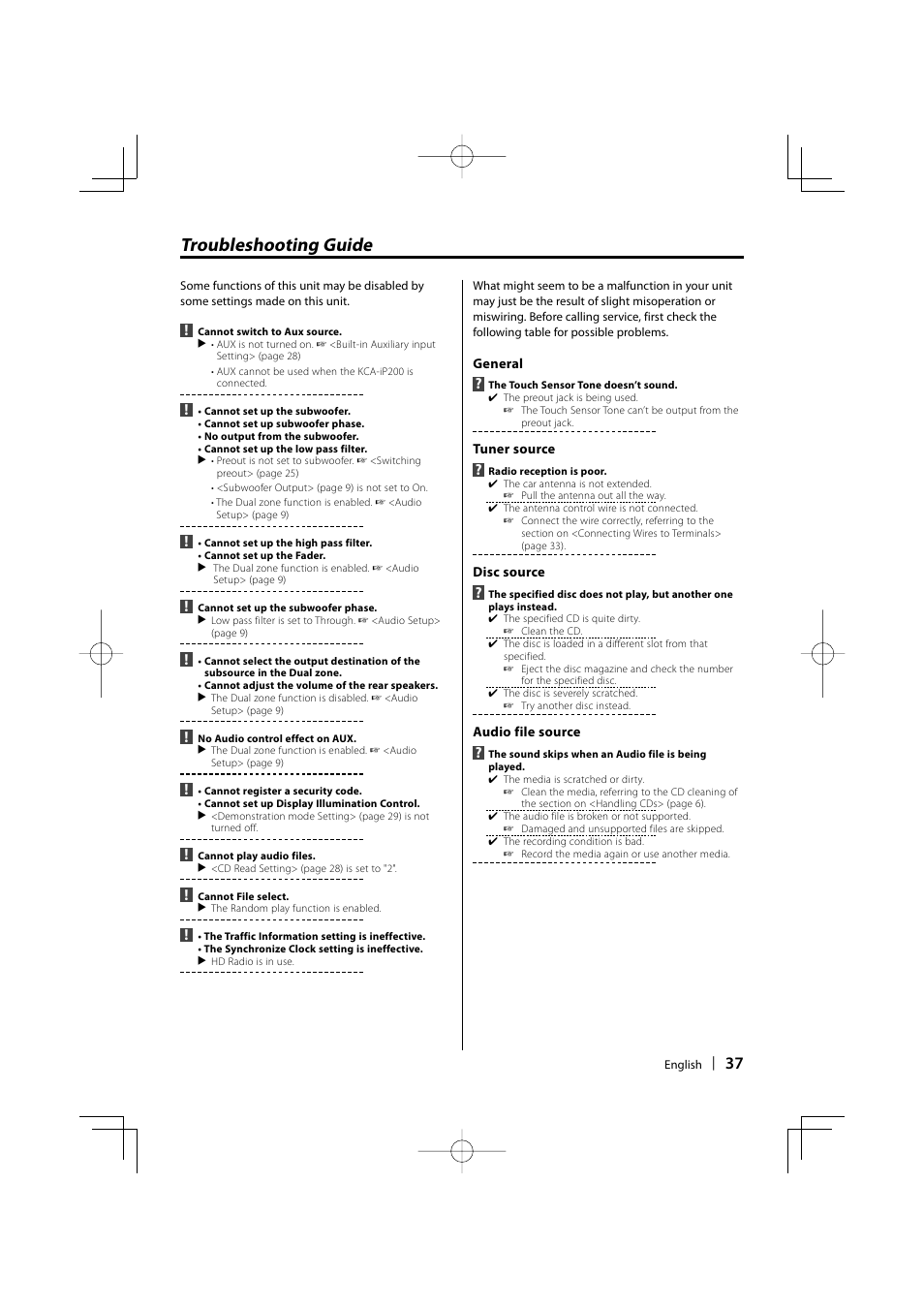 Troubleshooting guide | Kenwood DPX502 User Manual | Page 37 / 40