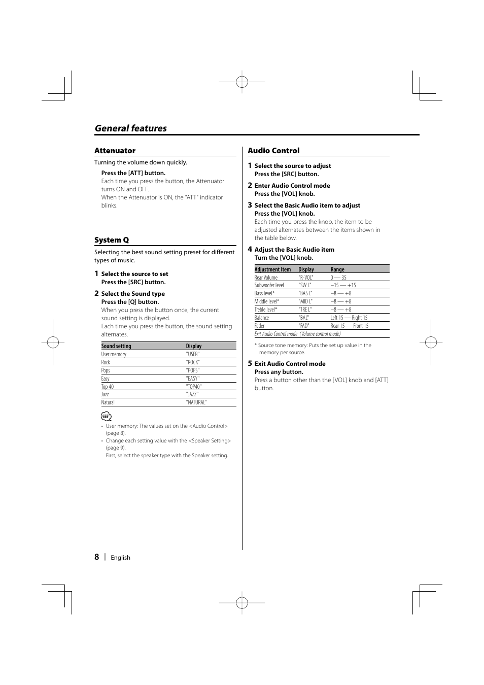 General features | Kenwood DPX502 User Manual | Page 8 / 40