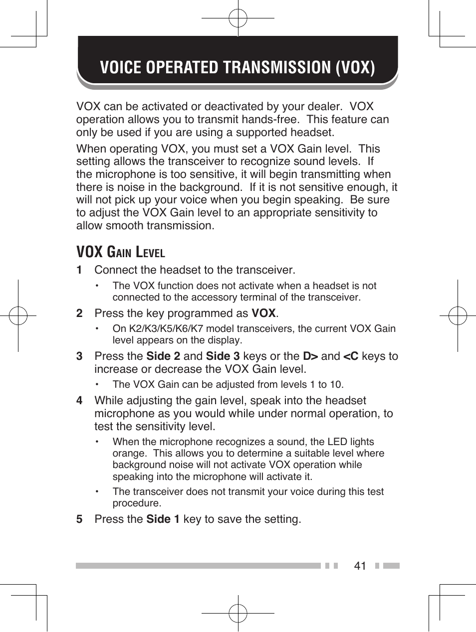 Voice operated transmission (vox), Vox g | Kenwood TK-5310 User Manual | Page 49 / 64