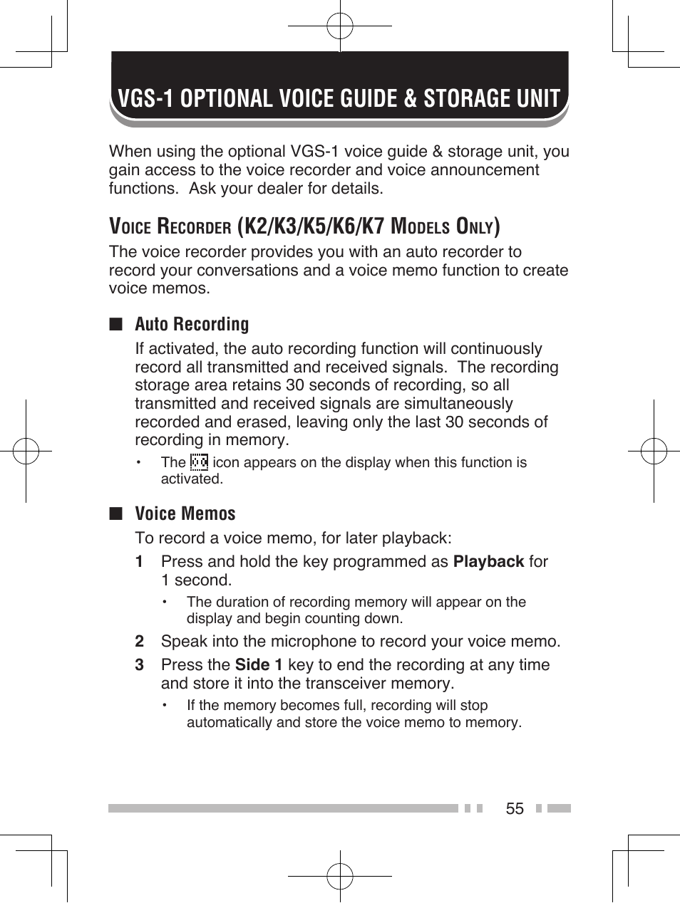 Vgs-1 optional voice guide & storage unit | Kenwood TK-5310 User Manual | Page 63 / 64