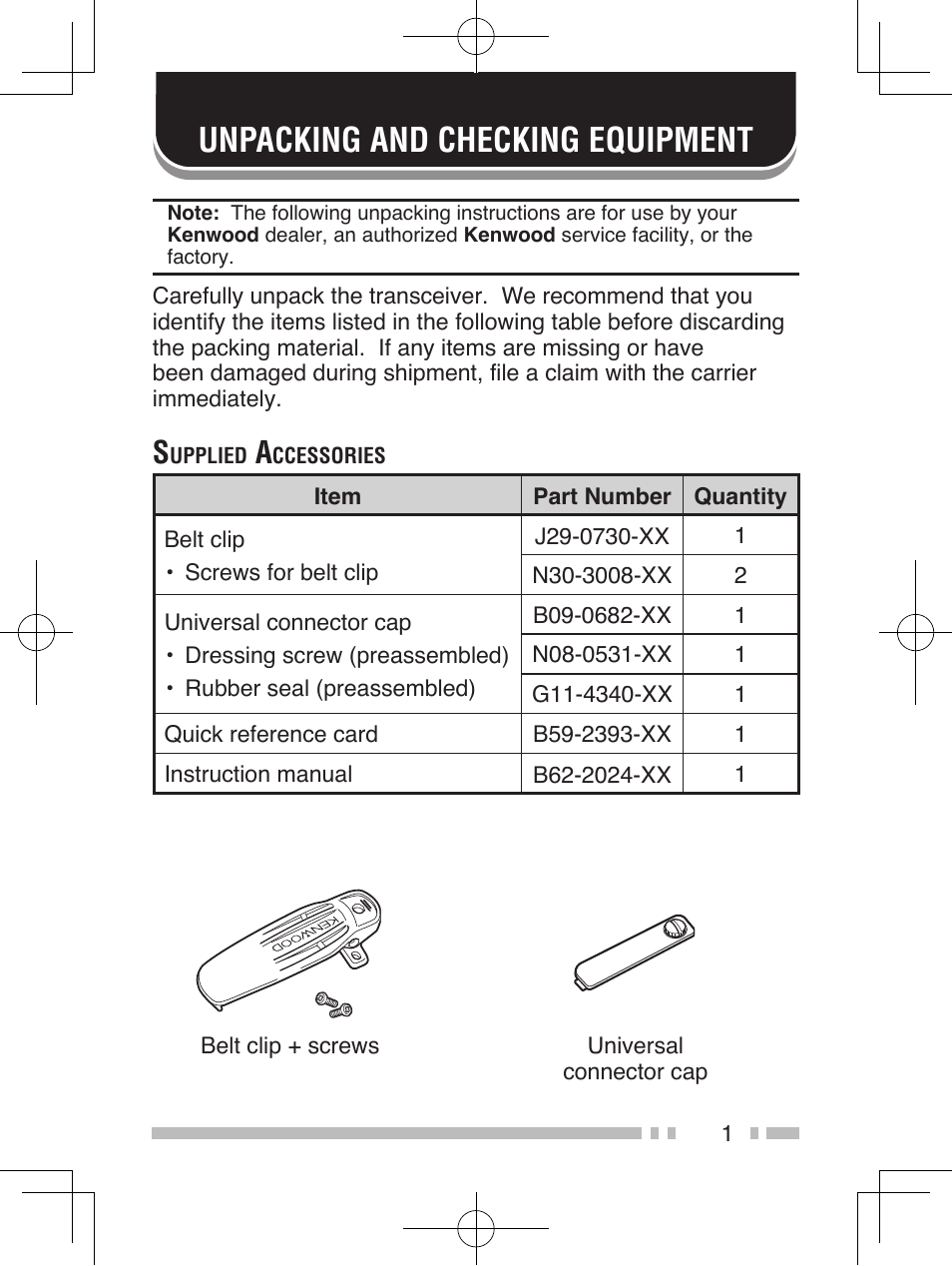 Unpacking and checking equipment | Kenwood TK-5310 User Manual | Page 9 / 64