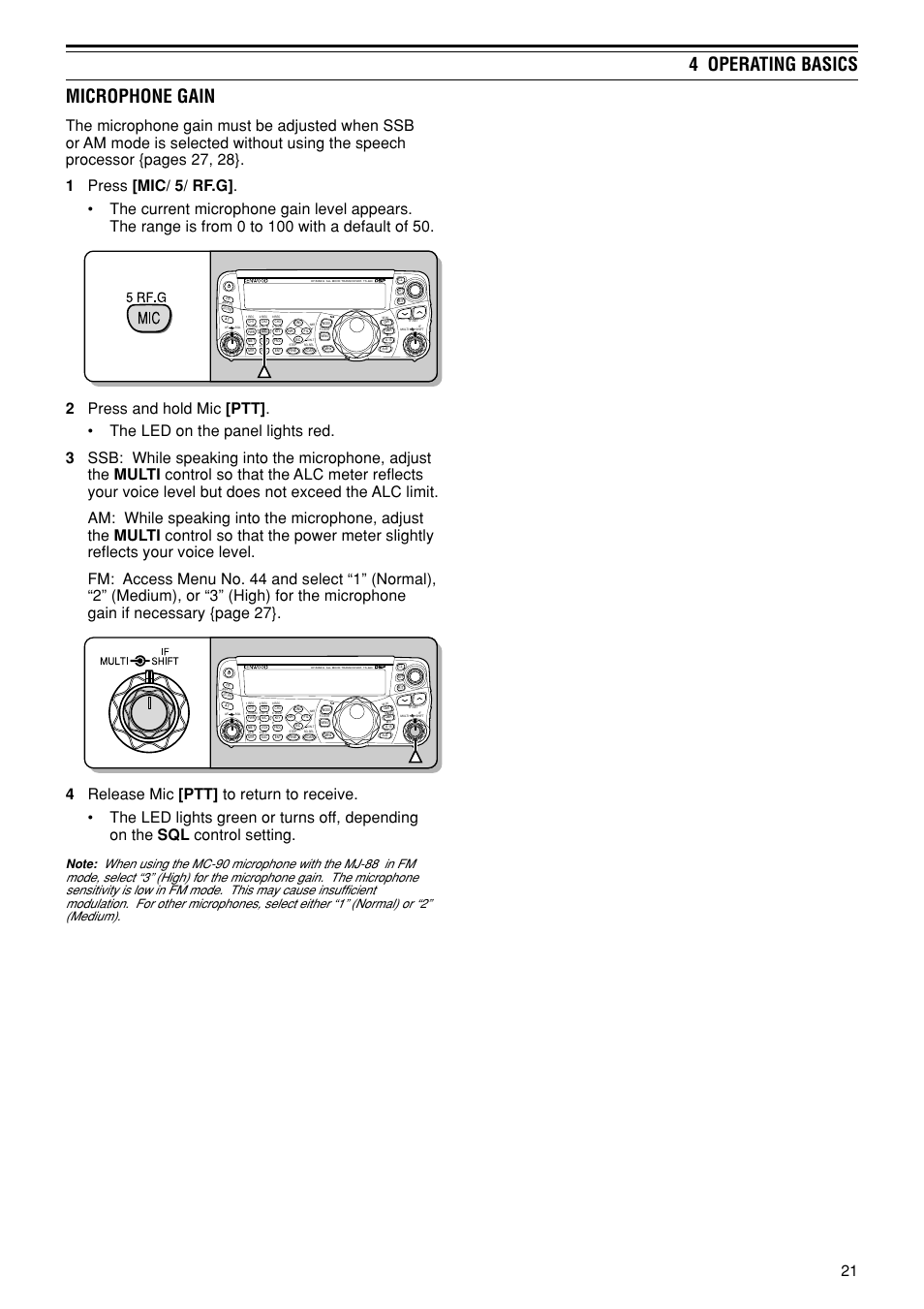 4 operating basics, Microphone gain | Kenwood TS-480SAT User Manual | Page 29 / 104