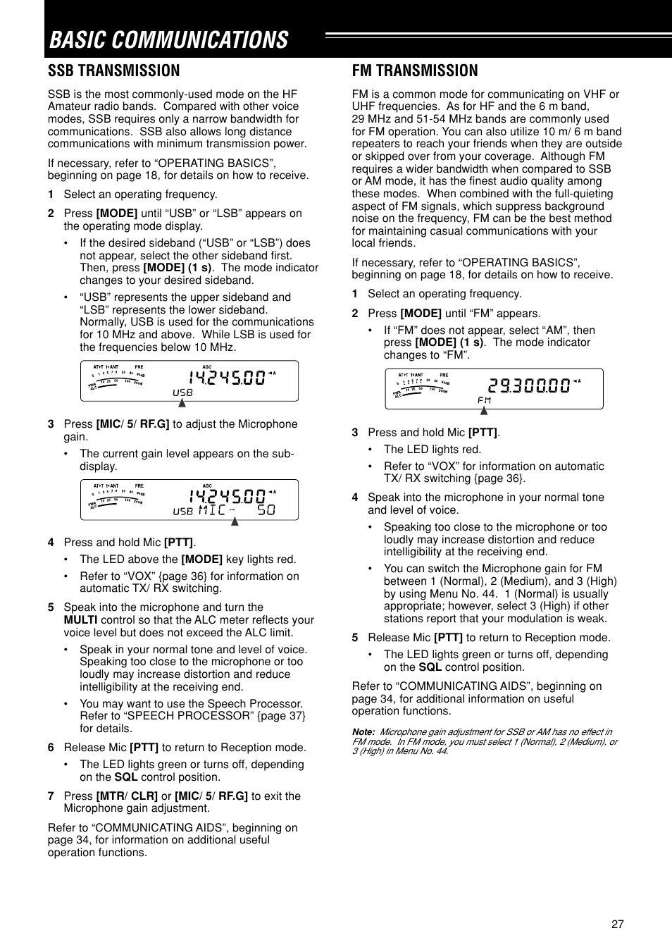 Basic communications, Ssb transmission, Fm transmission | Kenwood TS-480SAT User Manual | Page 35 / 104