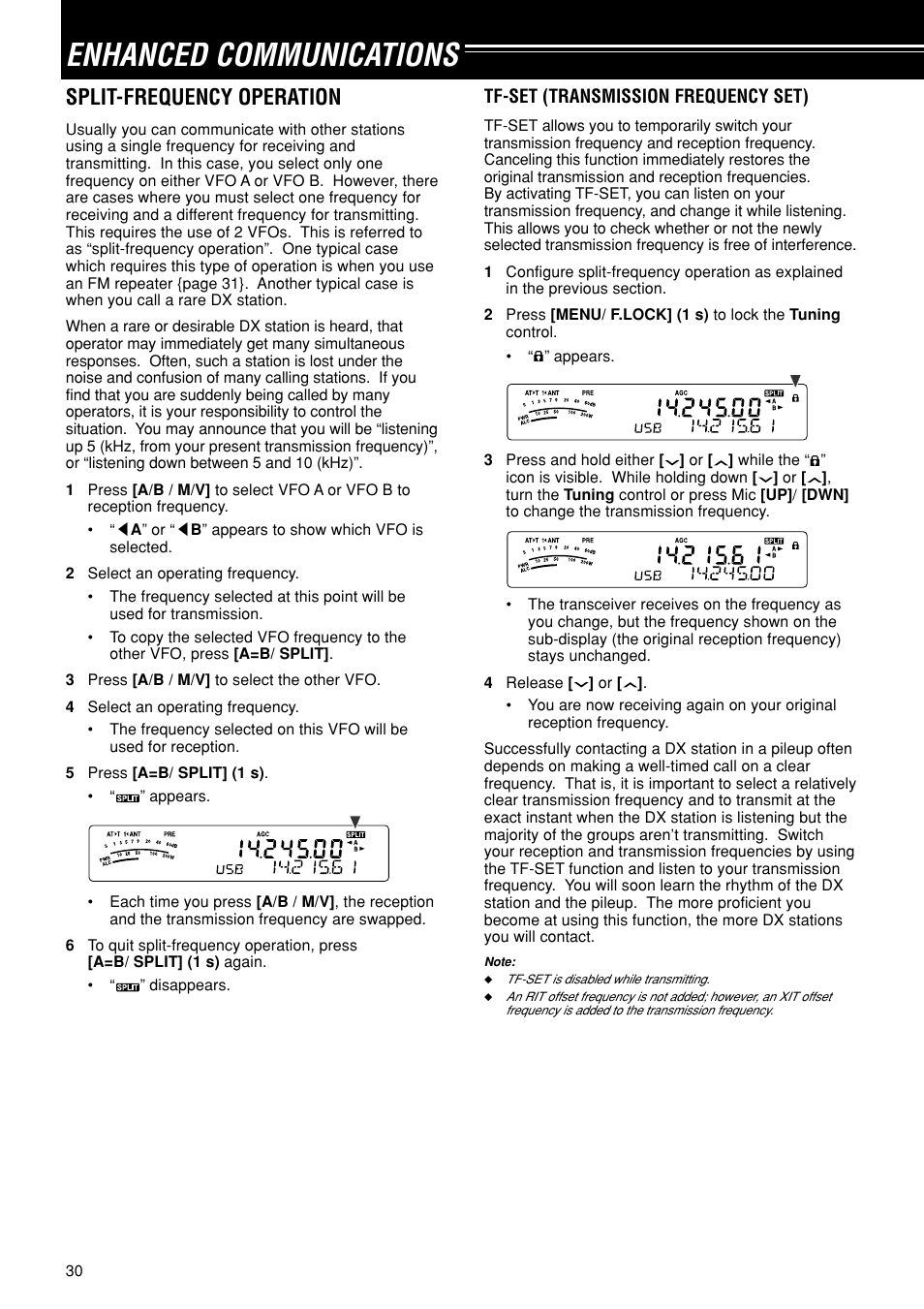 Enhanced communications, Split-frequency operation | Kenwood TS-480SAT User Manual | Page 38 / 104