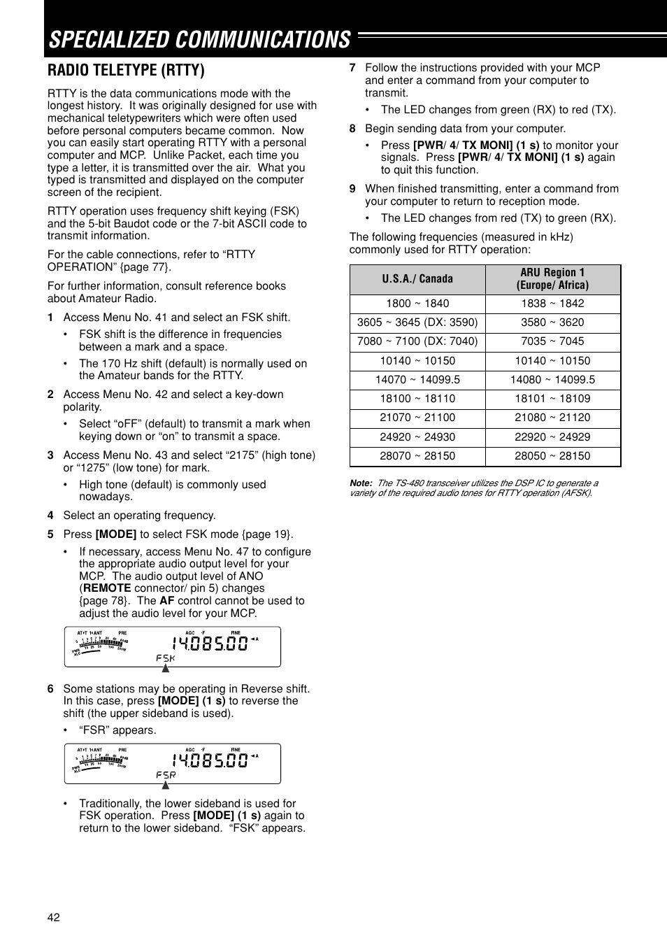 Specialized communications, Radio teletype (rtty) | Kenwood TS-480SAT User Manual | Page 50 / 104